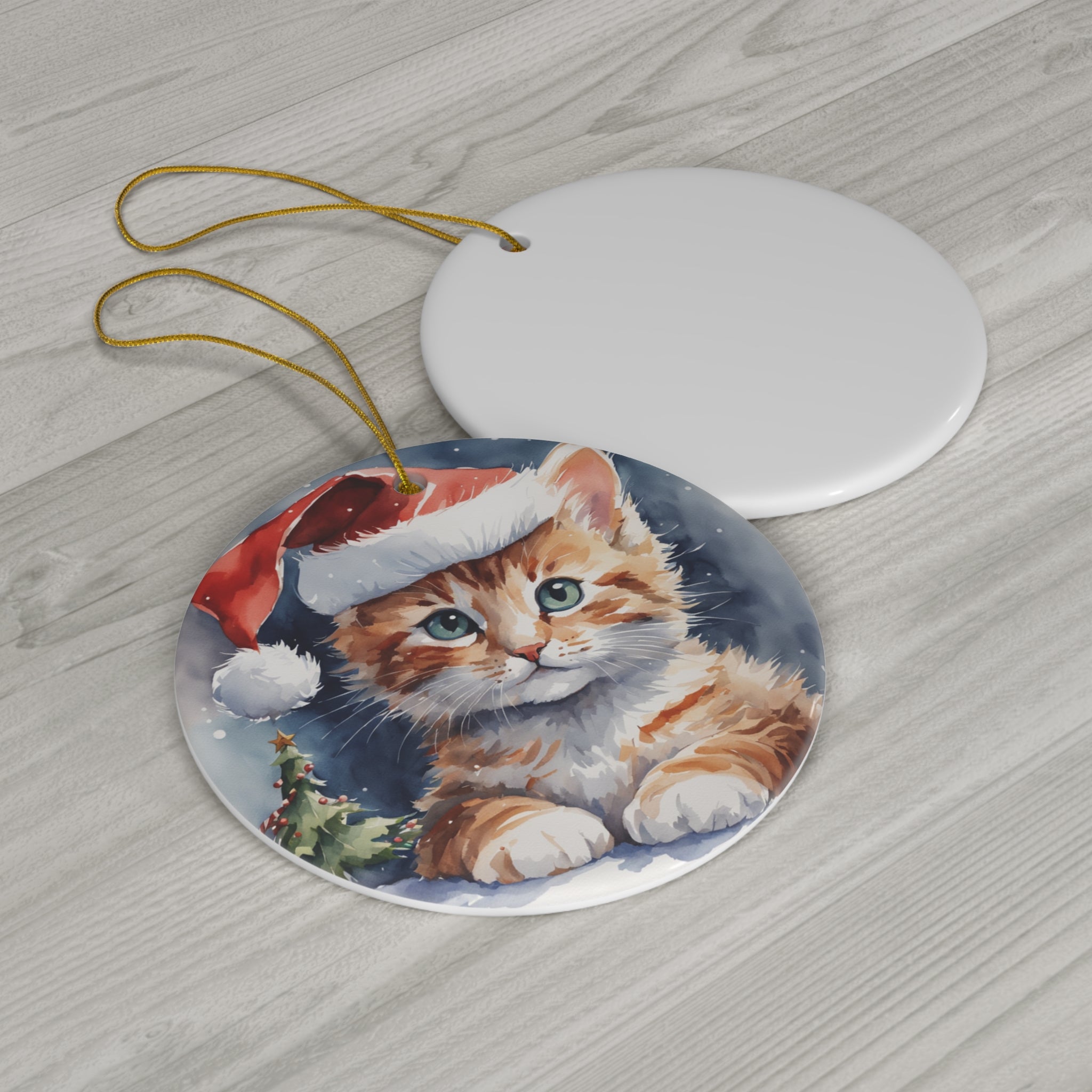 Christmas Cat Ceramic Disc Ornament        Item #2357042