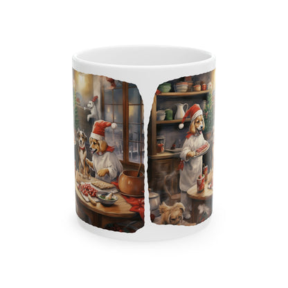 Christmas Kitchen Dogs Ceramic Mug — Festive Dogs in Santa Hats 11oz   Item #100811