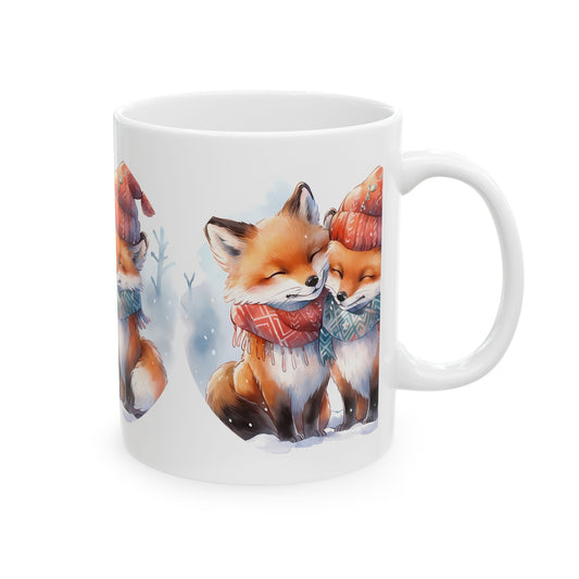 Cute Fox Couple Mug — Cozy Winter Scarf Ceramic Coffee Cup 11oz   Item #440237