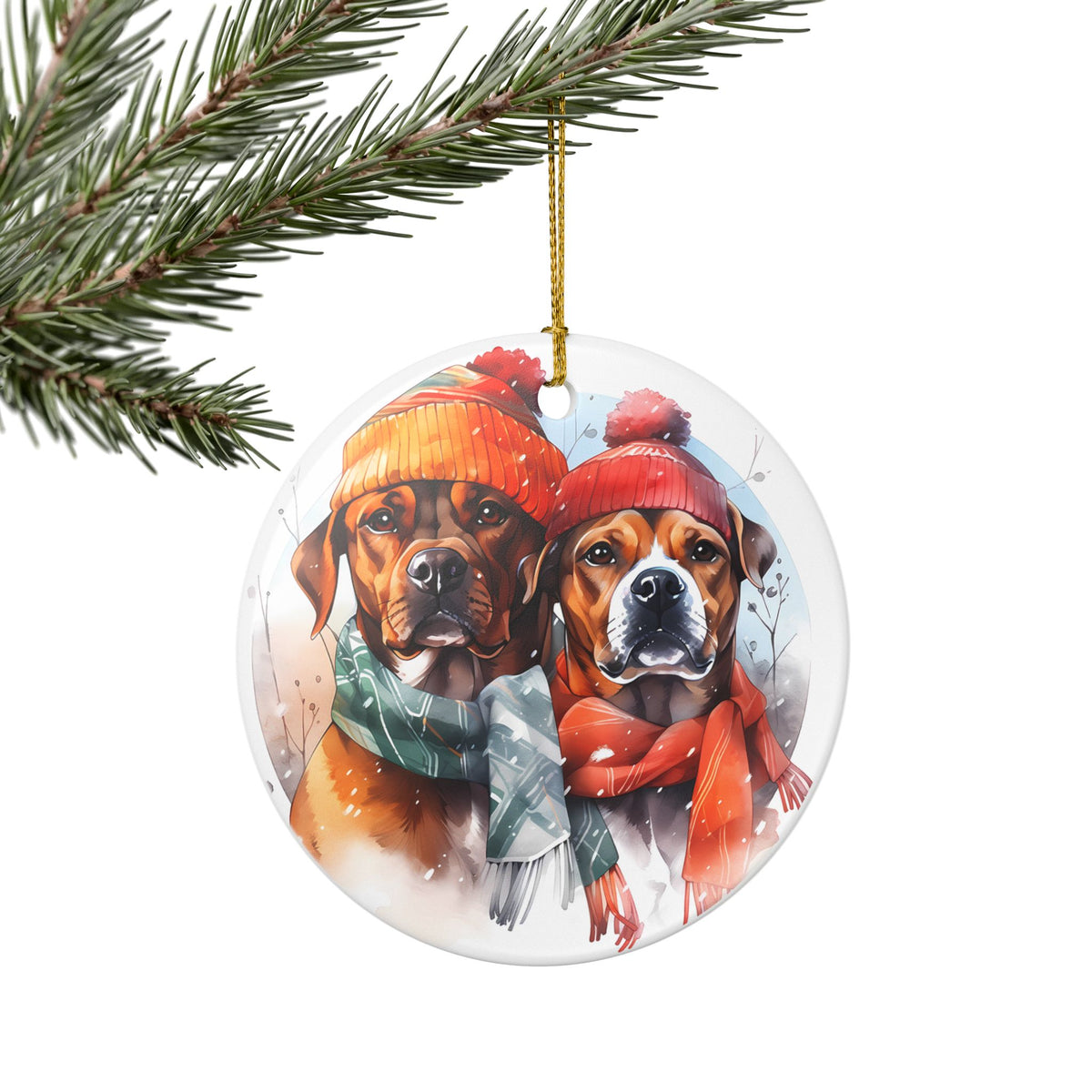 Boxer Dogs Winter Christmas Ceramic Ornament   Item #212161