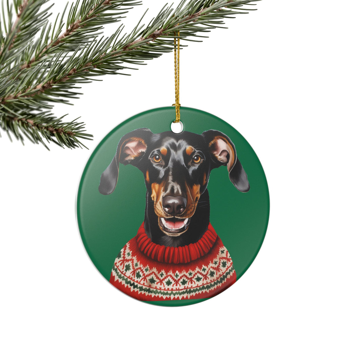 Festive Dog With Christmas Sweater Ceramic Ornament  Item #179925