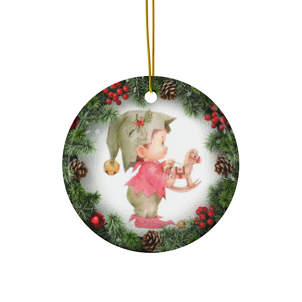 Xmas Kid Ceramic Disc Ornament            Item #8161335 - Buckshot's Bargain Barn