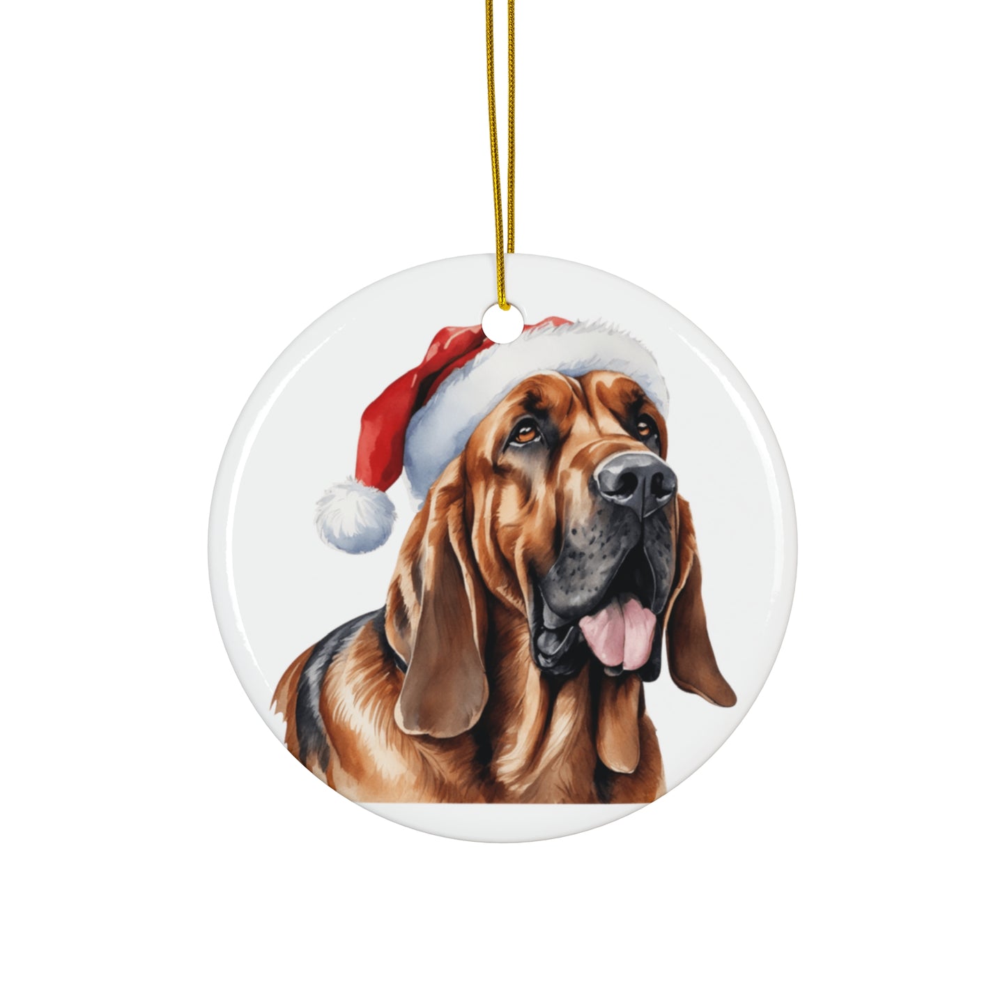 Bloodhound Dog With Santa Hat Ceramic Disc Ornament         Item #8516139