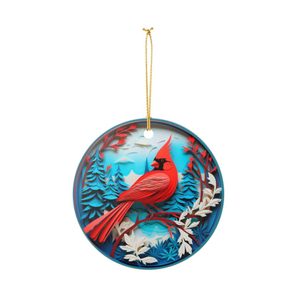 Cardinal Bird Winter Forest Ceramic Ornament  Item #153769