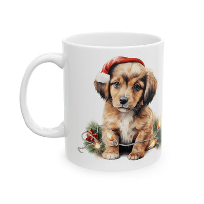 Christmas Dog In Santa Hat With Garland And Lights Ceramic Mug 11oz  Item #104844