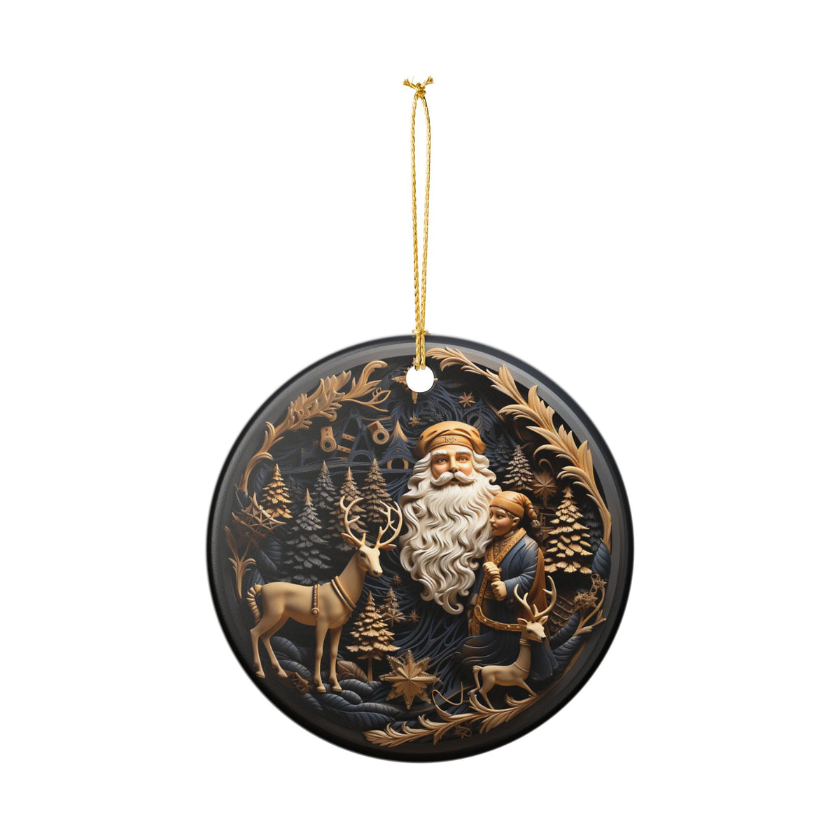 Santa and Reindeer Christmas Ceramic Ornament    Item #144315