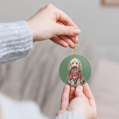 Christmas Dog in Sweater Ceramic Ornament   Item #29217