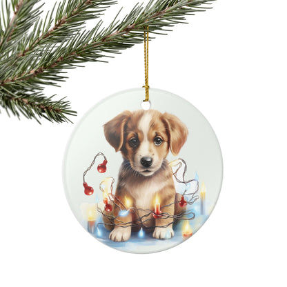 Adorable Puppy Christmas Lights Ceramic Ornament    Item #108784