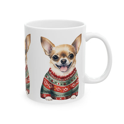 Christmas Chihuahua Mug — Cute Dog in Holiday Sweater Ceramic Coffee Cup 11oz   Item #396077