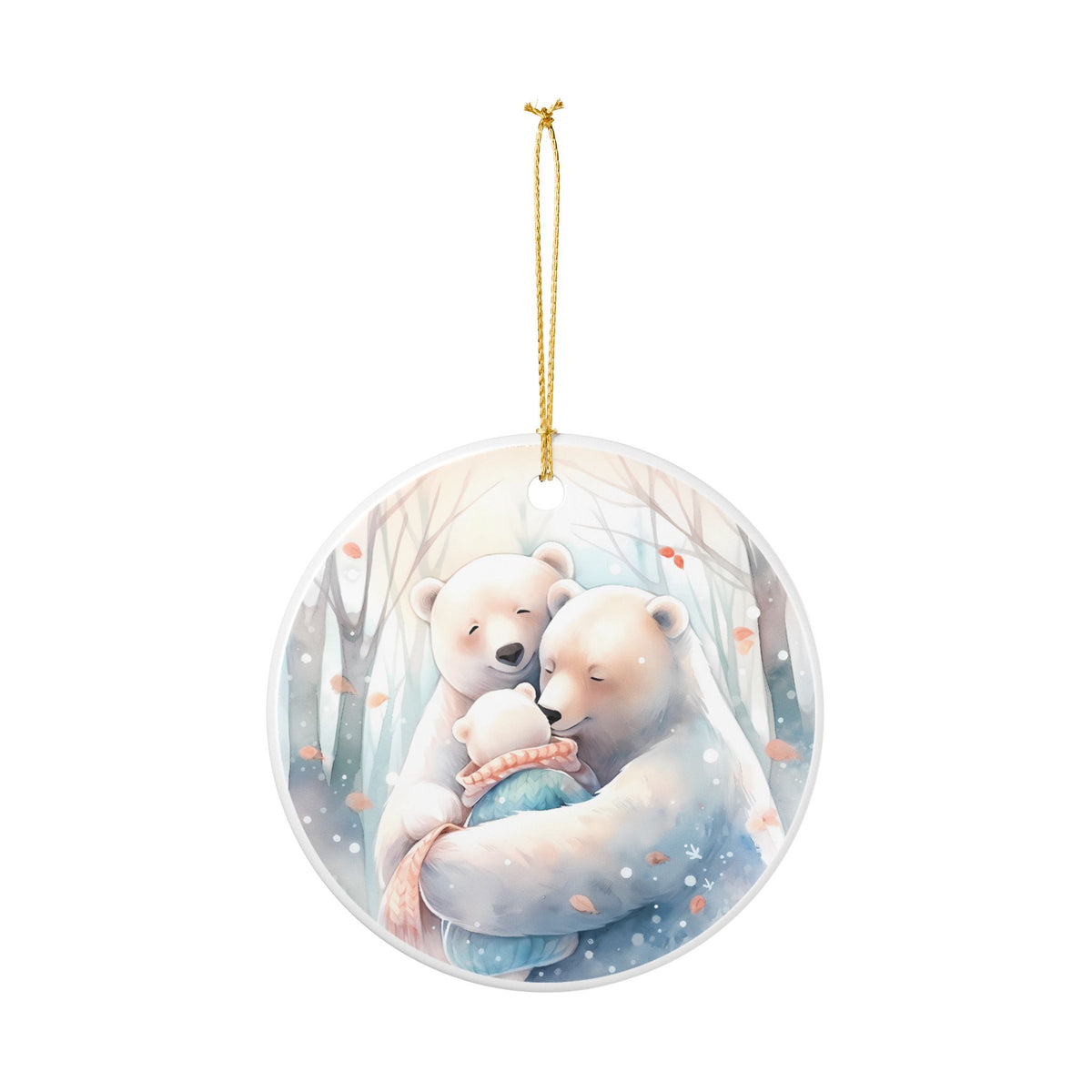 Ceramic Ornament – Cozy Polar Bear Family Winter Holiday Decoration   Item #500982