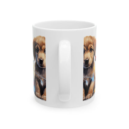Christmas Puppy Ceramic Mug — Cute Dog with Holiday Lights 11oz   Item #197116