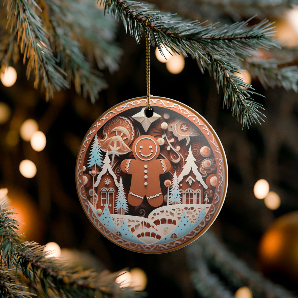Ceramic Christmas Ornament – Gingerbread Winter Wonderland Holiday Tree Decoration   Item #935058