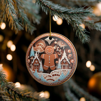 Ceramic Christmas Ornament – Gingerbread Winter Wonderland Holiday Tree Decoration   Item #935058