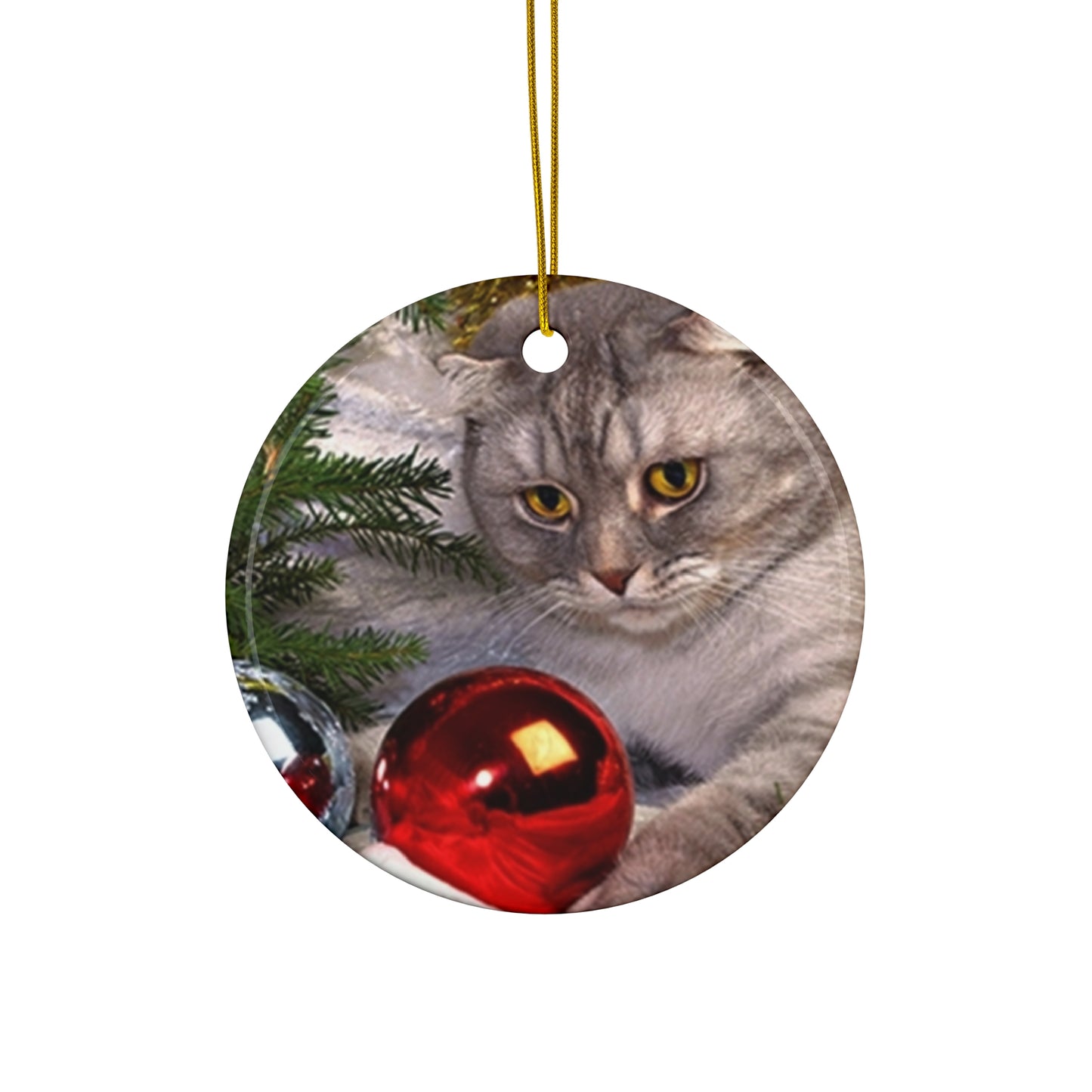 Christmas Cat Ceramic Disc Ornament         Item #5293679