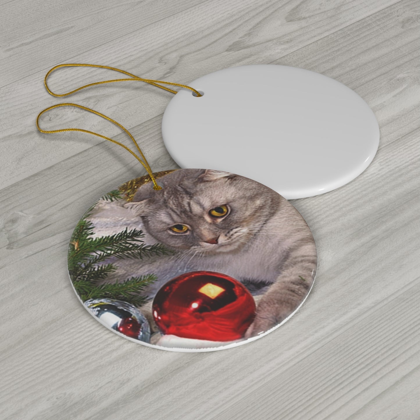 Christmas Cat Ceramic Disc Ornament         Item #88863