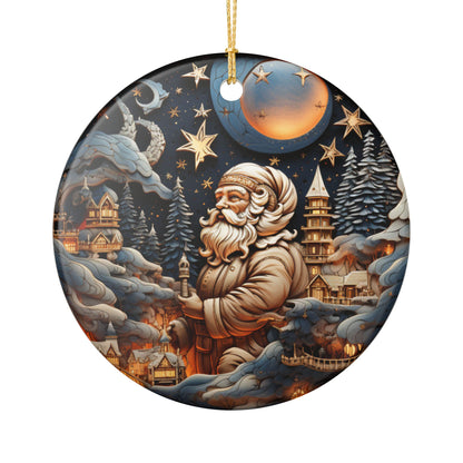 Santa Moonlit Winter Village Ceramic Christmas Ornament    Item #49163