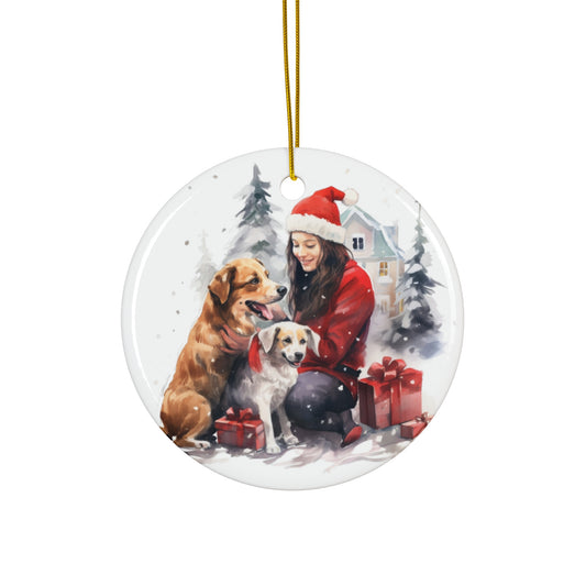 Christmas Dog Ceramic Disc Ornament              Item #205449