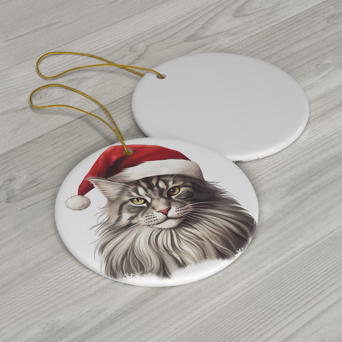 Maine Coon Cat With Santa Hat Ceramic Ornament      Item #7032627