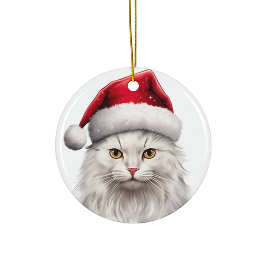 Ceramic Ornament - Turkish Van Cat With Santa Hat      Item #5278983