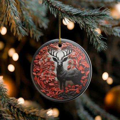 Majestic Deer Forest Ceramic Christmas Ornament   Item #924131