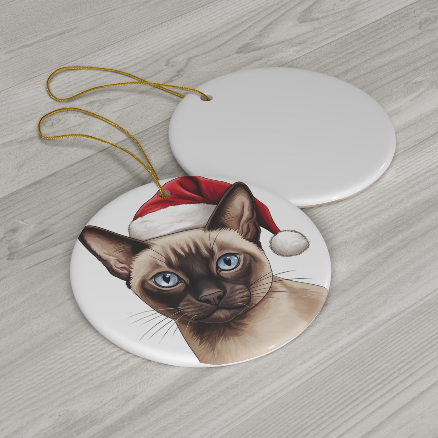 Ceramic Ornament - Tonkinese Cat With Santa Hat      Item #7050682