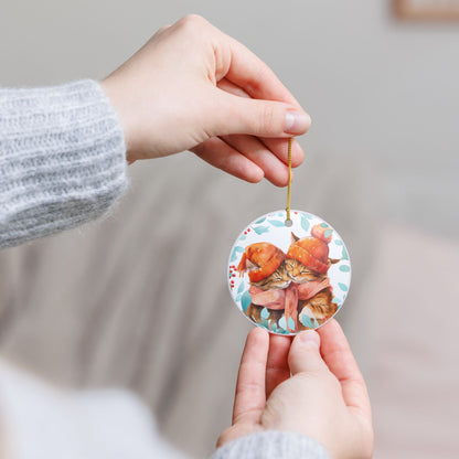 Cozy Autumn Cat Ceramic Ornament   Item #33437