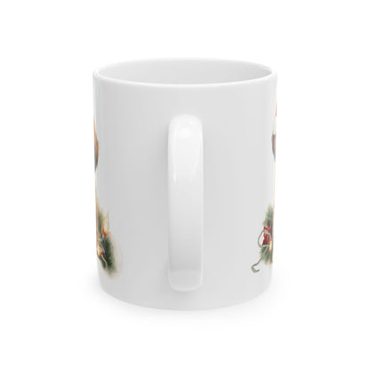 Christmas Dog In Santa Hat With Garland And Lights Ceramic Mug 11oz  Item #104844