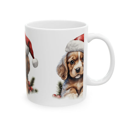 Christmas Puppy Mug — Cute Puppy in Santa Hat Ceramic Coffee Mug 11oz  Item #779956