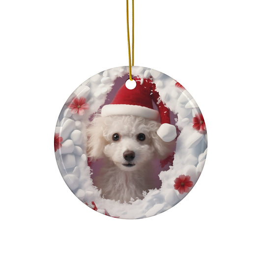 3D Dog With Santa Hat Breaking Out Ceramic Disc Ornament           Item #6493901