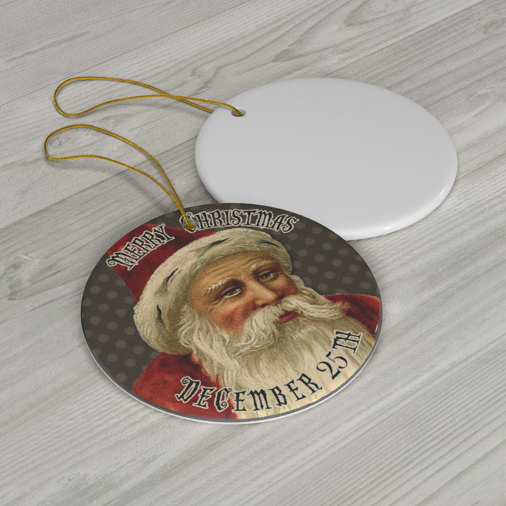 Merry Christmas Santa Ceramic Disc Ornament          Item #5322608 - Buckshot's Bargain Barn