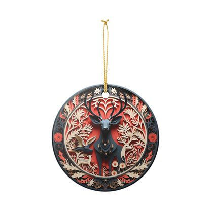 Ceramic Ornament – Nordic Reindeer and Botanical Christmas Tree Decoration    Item #968933