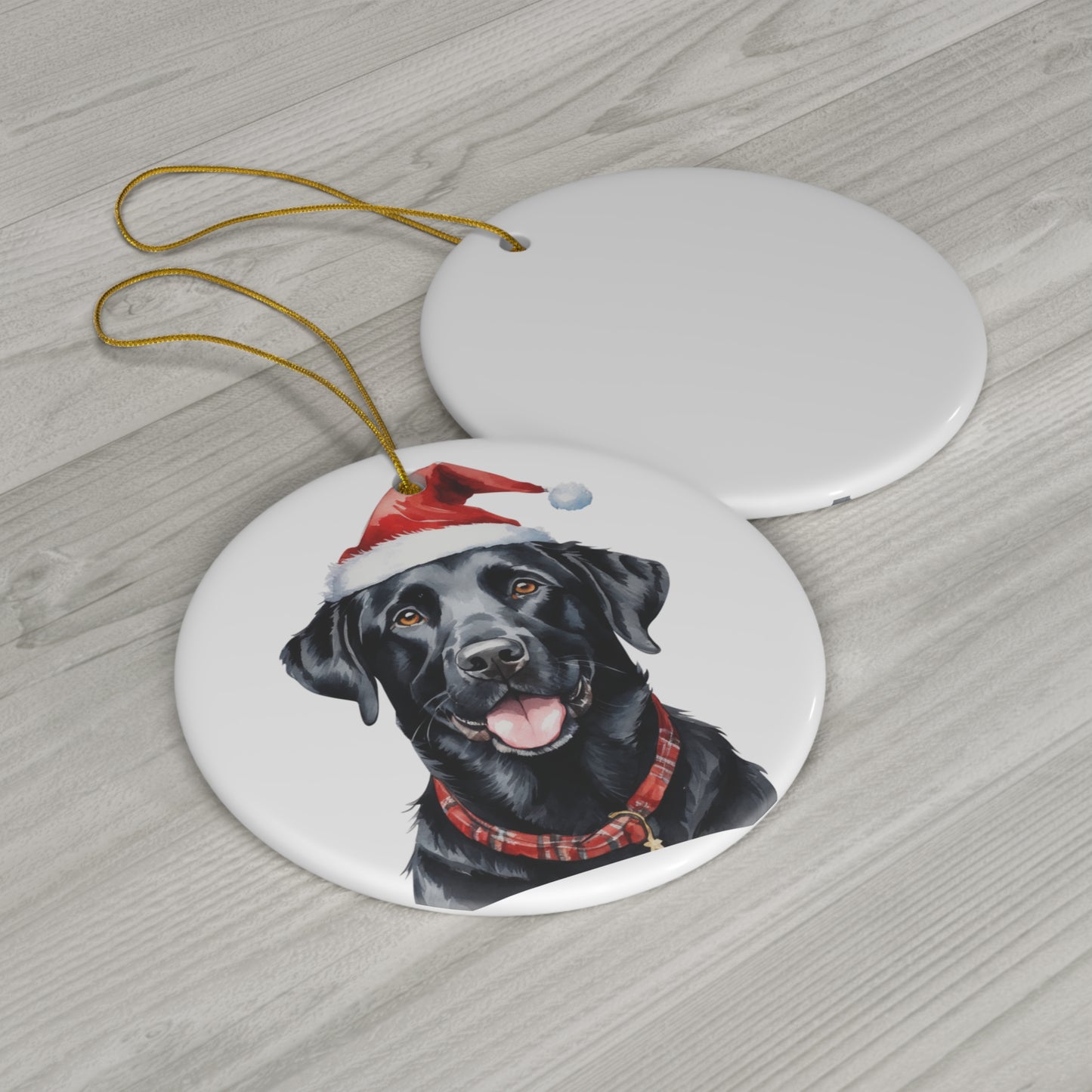 Ceramic Ornament - Labrador Retriever With Santa Hat      Item #36794