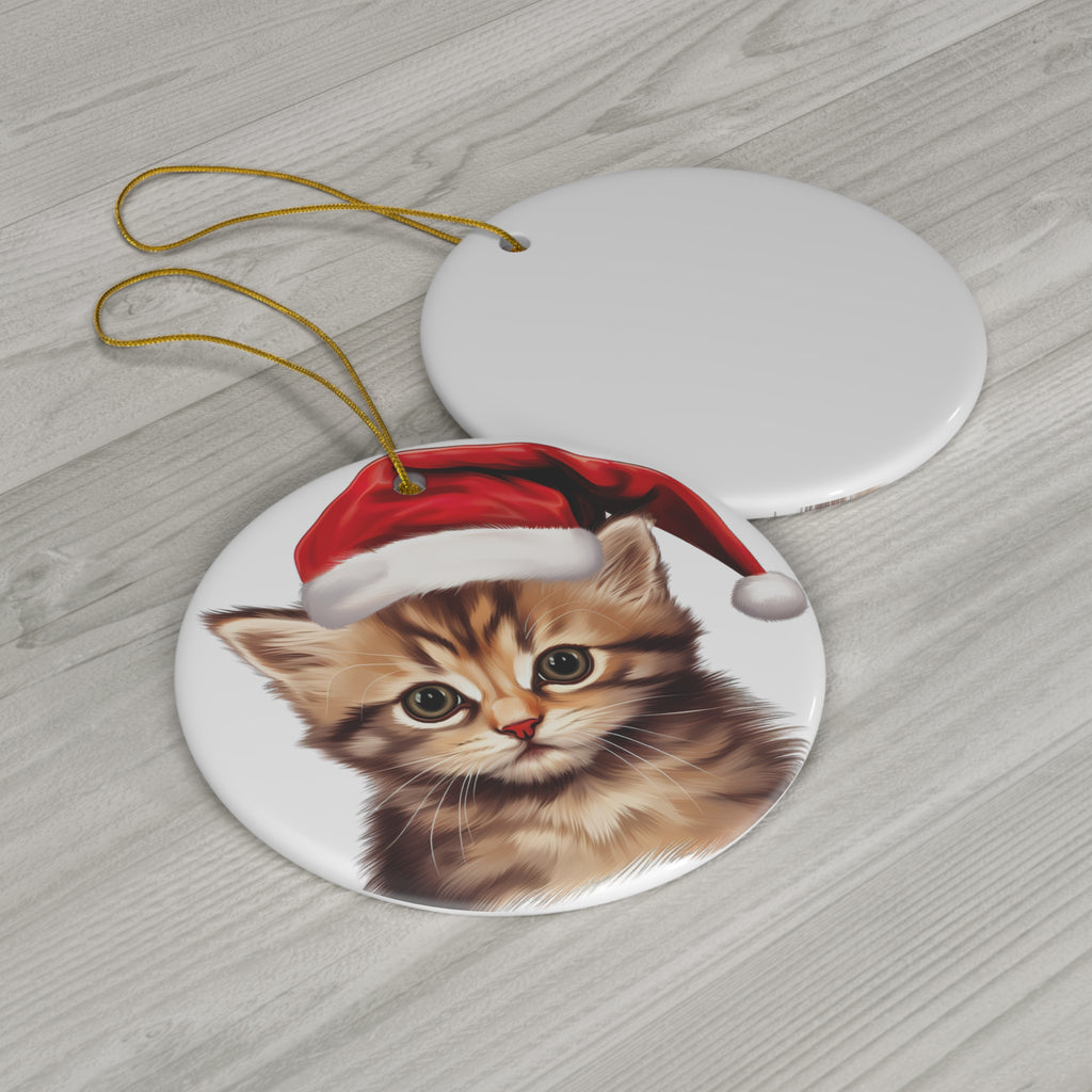 Ceramic Ornament - Manx Kitten With Santa Hat      Item #1877854