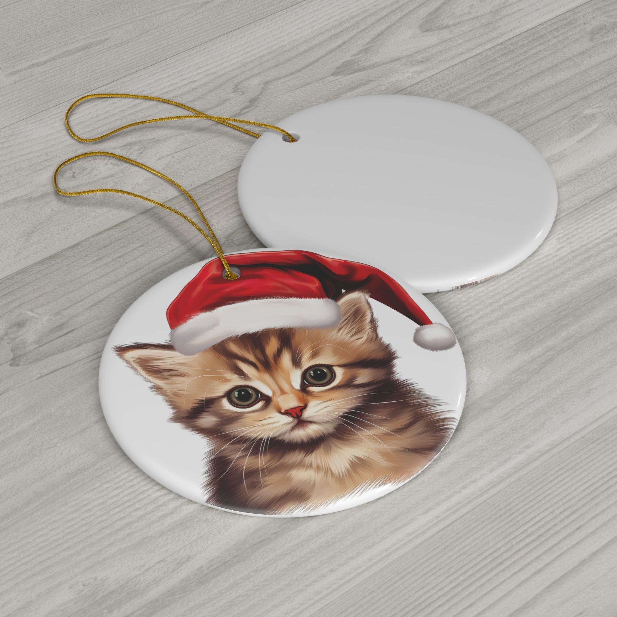 Ceramic Ornament - Manx Kitten With Santa Hat      Item #1877854