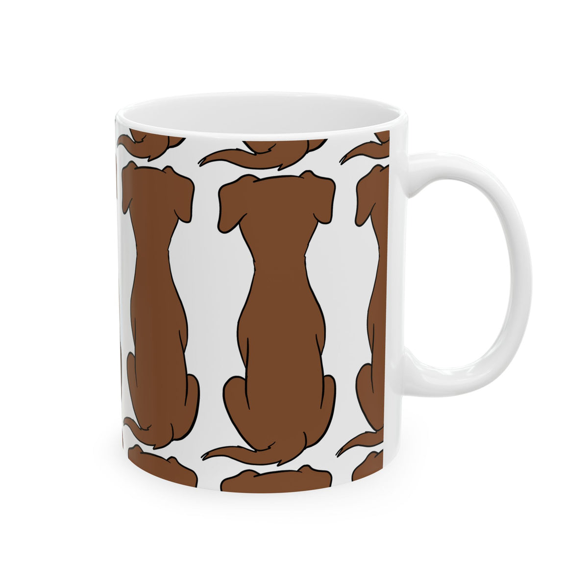 Brown Dog Pattern Ceramic Mug — Cute Dachshund Silhouette Coffee Cup 11oz   Item #441071