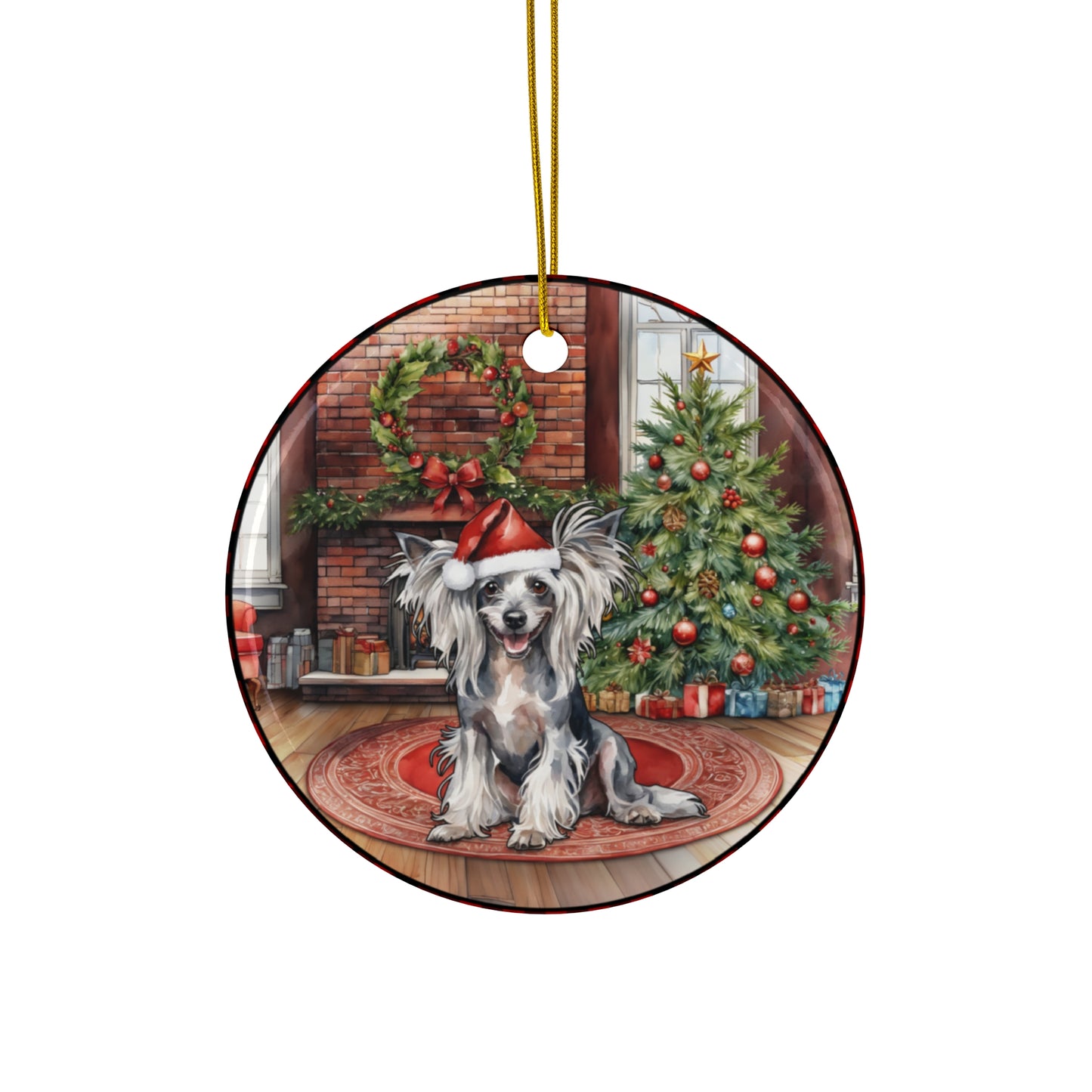 Ceramic Ornament - Chinese Crested Christmas Dog       Item #695348