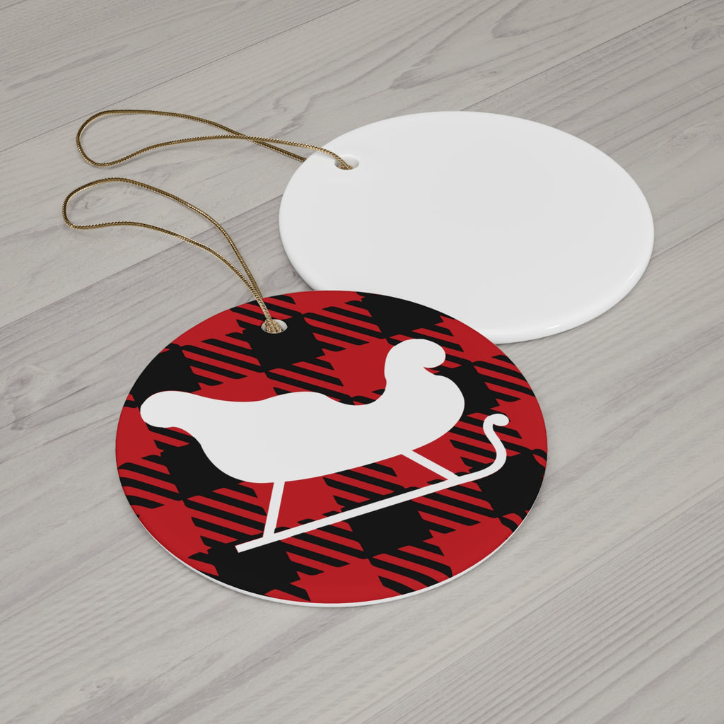 Buffalo Plaid Sleigh Ceramic Disc Ornament    Item #7484706 - Buckshot's Bargain Barn