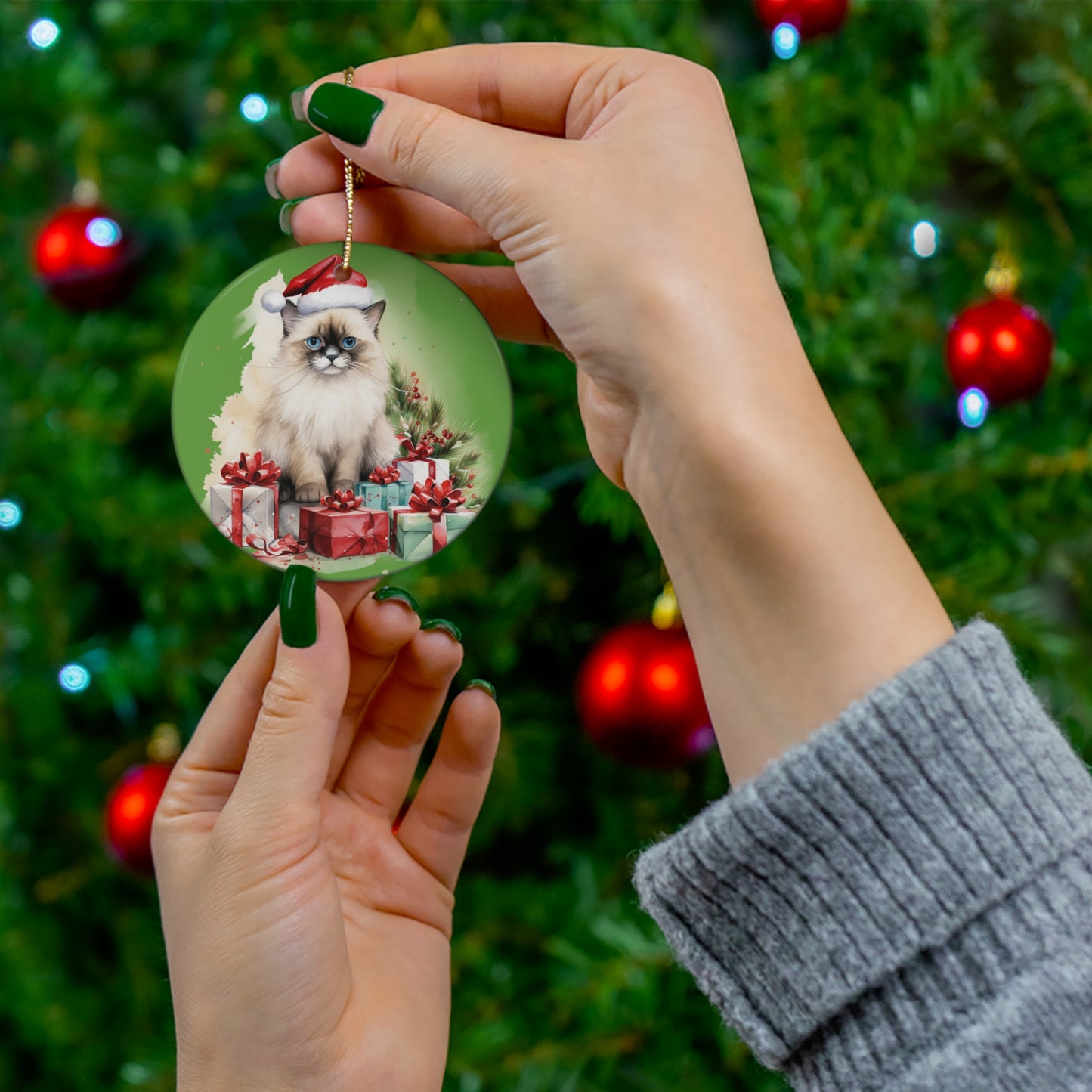 Ceramic Ornament - Christmas Cat      Item #5446944