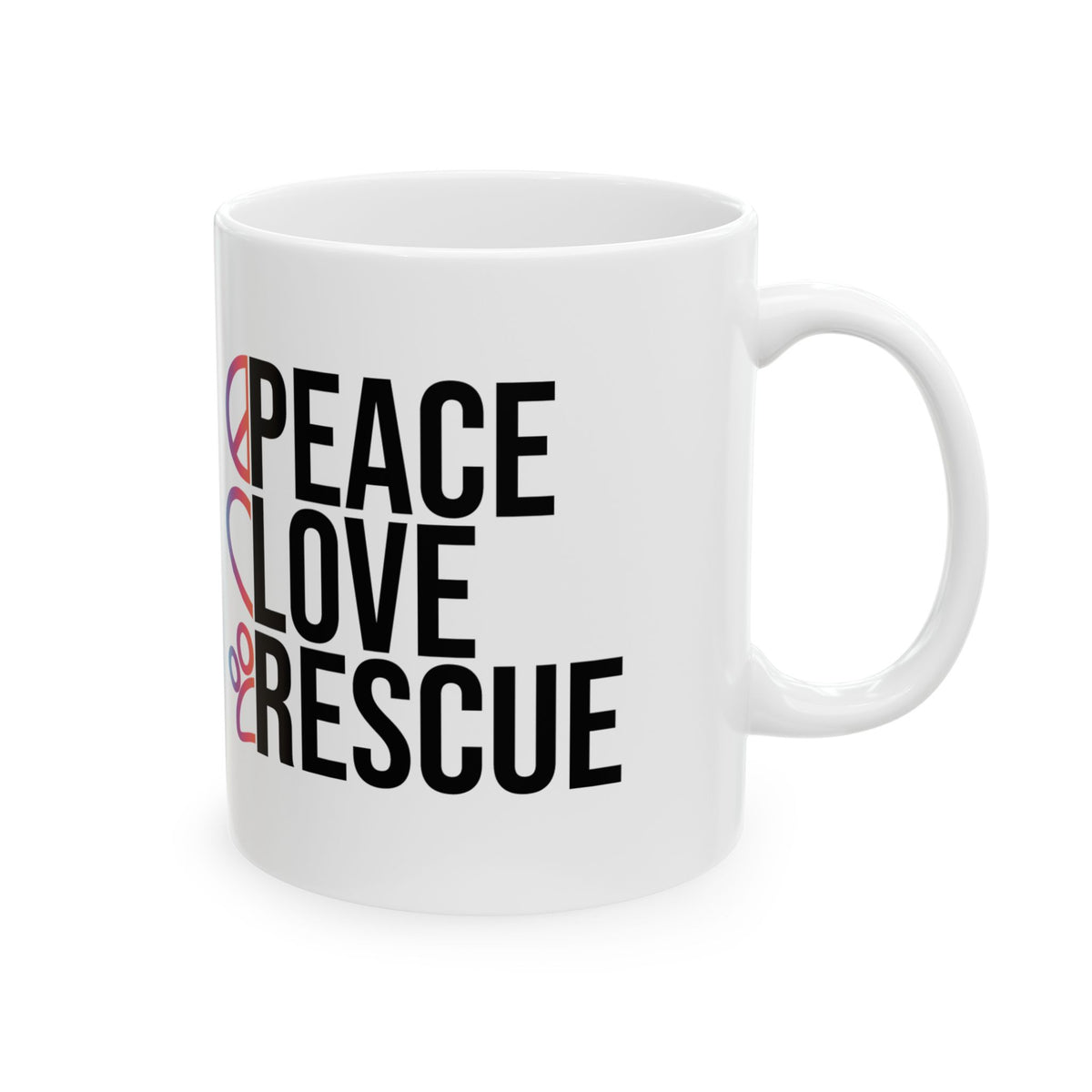Peace Love Rescue Ceramic Mug – Animal Rescue Gift 11oz   Item #866488