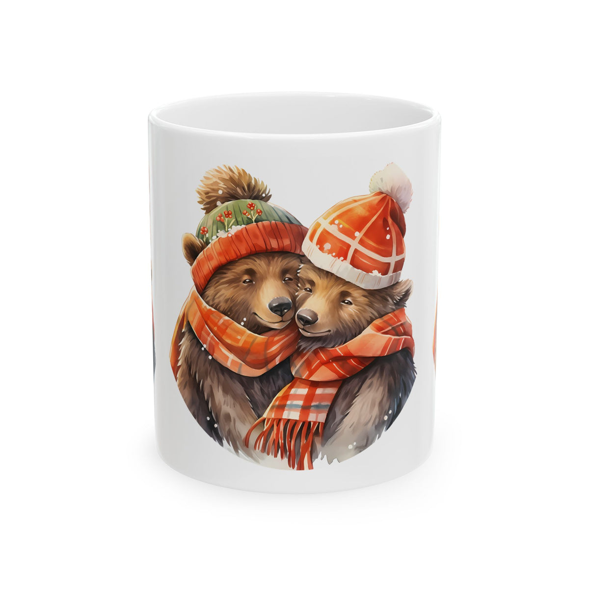Cozy Winter Bears Ceramic Mug — Pair of Bears in Hats & Scarves 11oz   Item #694095