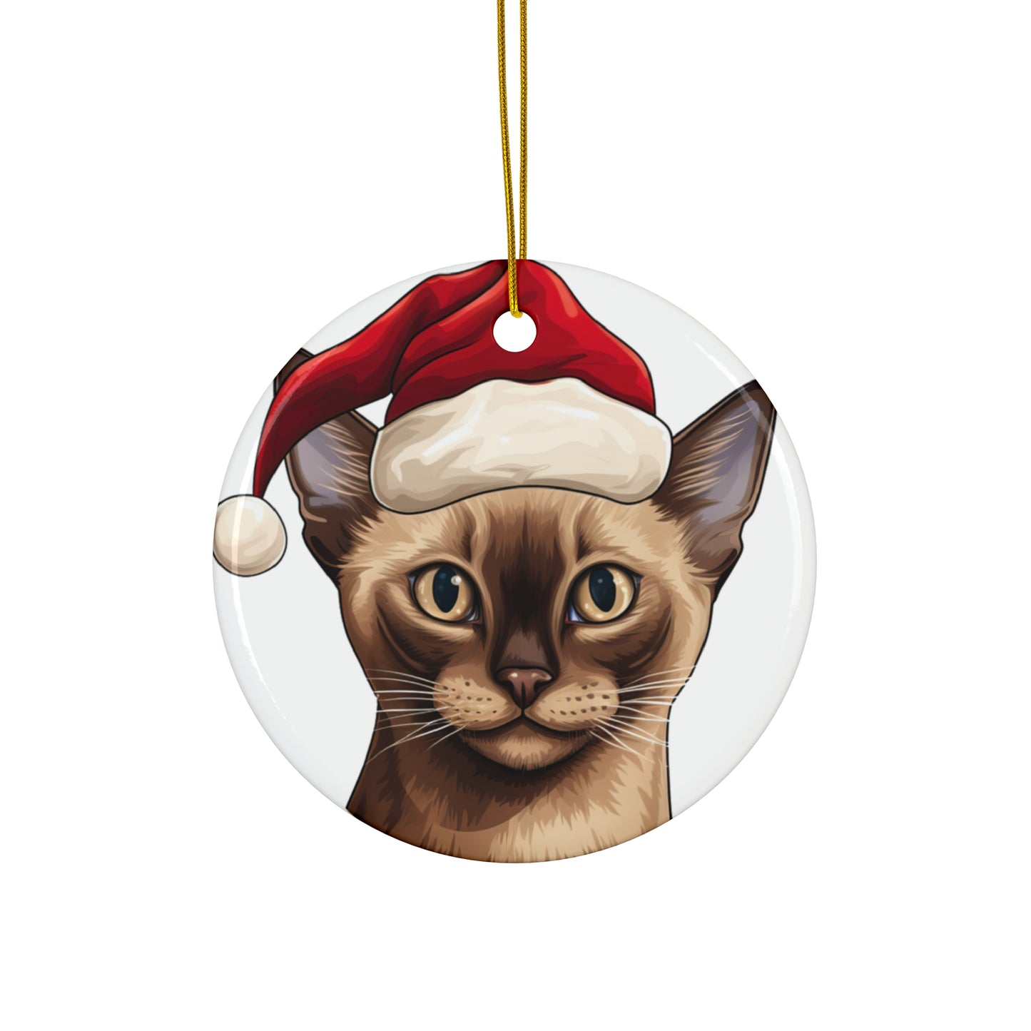 Ceramic Ornament - Tonkinese Cat With Santa Hat      Item #7497098