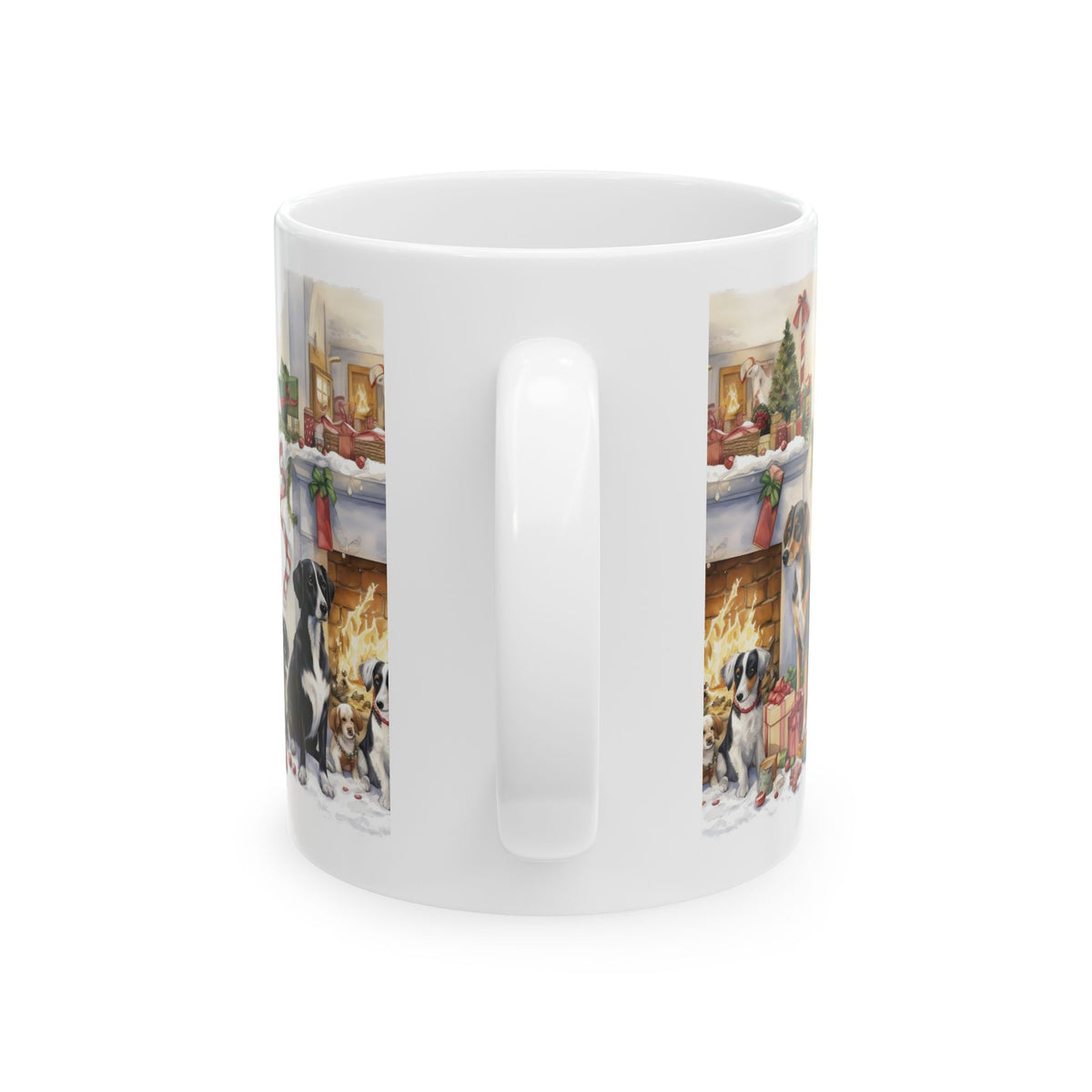 Christmas Dogs Ceramic Mug – Holiday Fireplace Puppy Scene 11oz  Item #987425