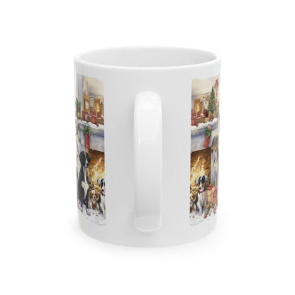 Christmas Dogs Ceramic Mug – Holiday Fireplace Puppy Scene 11oz  Item #987425