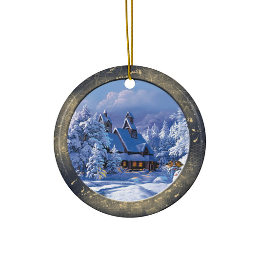 Winter Scene Ceramic Disc Ornament          Item #4026058