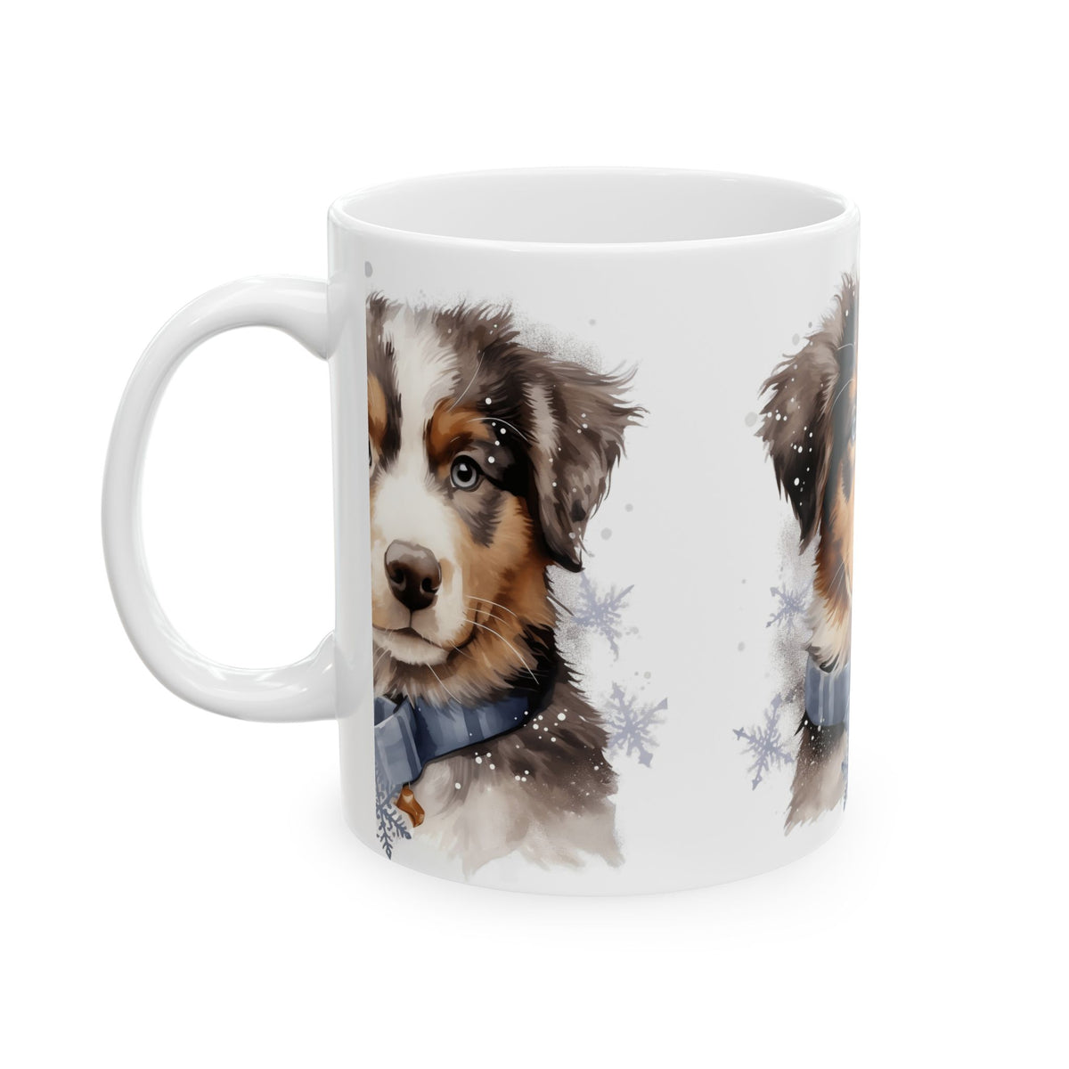 Australian Shepherd Puppy Mug — Winter Snowflake Dog Coffee Cup 11oz  Item #262044