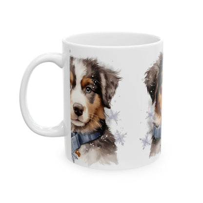 Australian Shepherd Puppy Mug — Winter Snowflake Dog Coffee Cup 11oz  Item #262044
