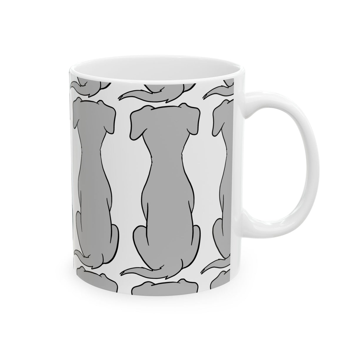 Grey Dog Pattern Ceramic Mug — Cute Dog Silhouette Coffee Cup  11oz   Item #702023