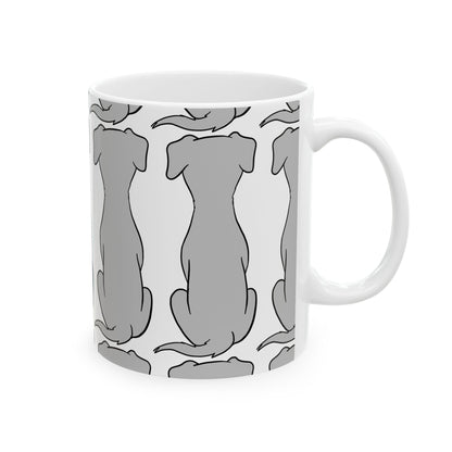 Grey Dog Pattern Ceramic Mug — Cute Dog Silhouette Coffee Cup  11oz   Item #702023