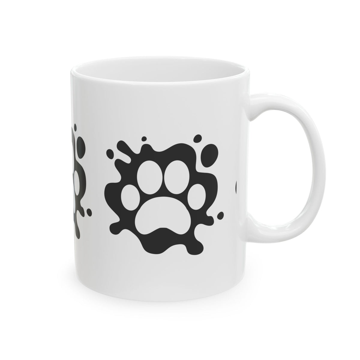 Paw Splash Ceramic Mug – Cute Black Paw Print Coffee Cup 11oz   Item #58515