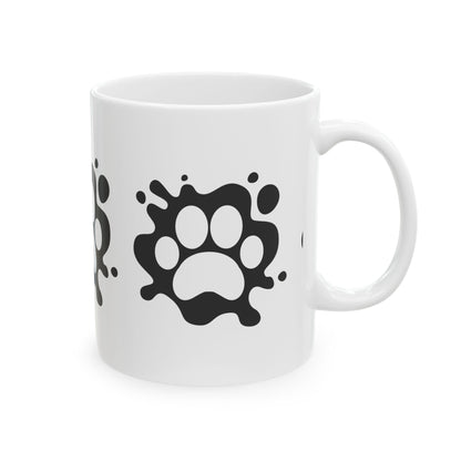 Paw Splash Ceramic Mug – Cute Black Paw Print Coffee Cup 11oz   Item #58515